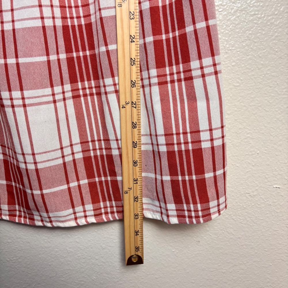 New Monteau Los Angeles S Red Plaid Babydoll Mini Dress Puff Sleeve Cottagecore - Picture 11 of 12